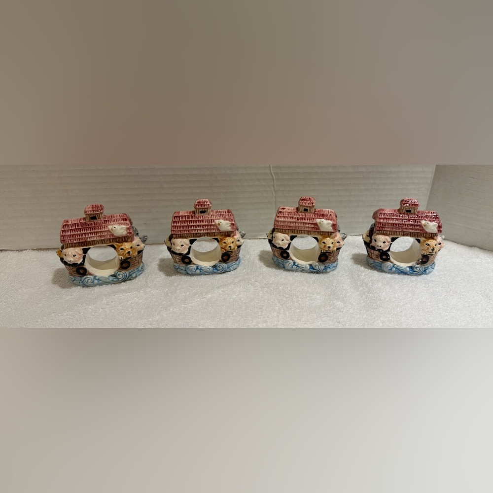 Set of four ceramic Noah’s Ark napkin holders made by wangs international inc